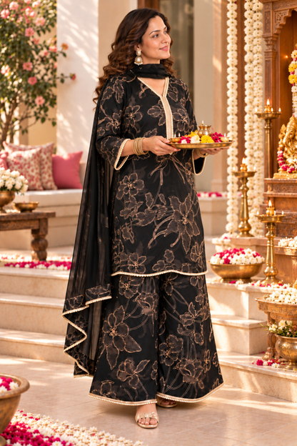 Raat Ki Raani Suit Set With Foiled Print