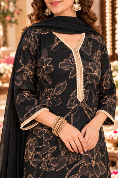 Raat Ki Raani Suit Set With Foiled Print