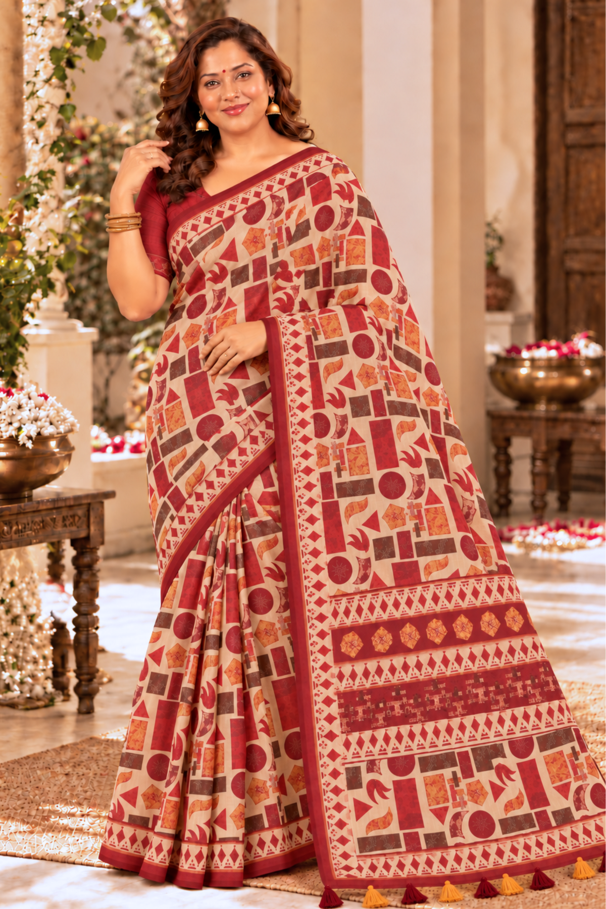 Radhika Printed Saree With 1.5 Mtr Blouse Piece