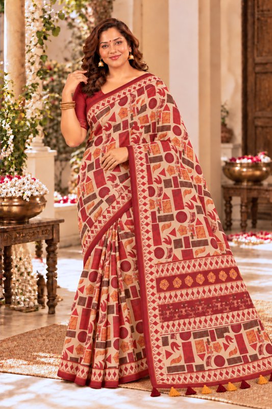 Radhika Printed Saree With 1.5 Mtr Blouse Piece