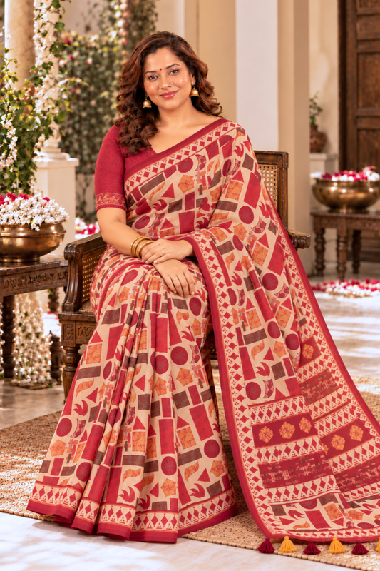 Radhika Printed Saree With 1.5 Mtr Blouse Piece