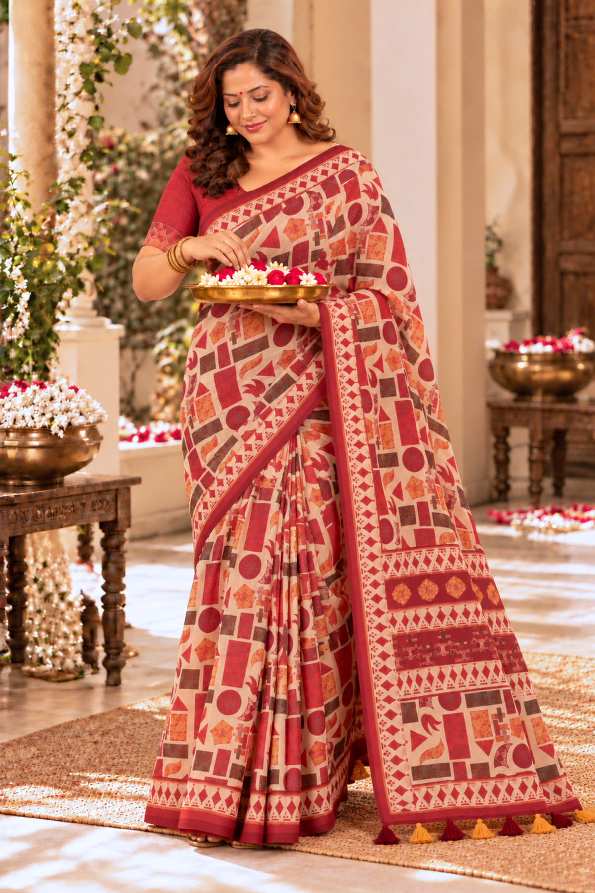 Radhika Printed Saree With 1.5 Mtr Blouse Piece