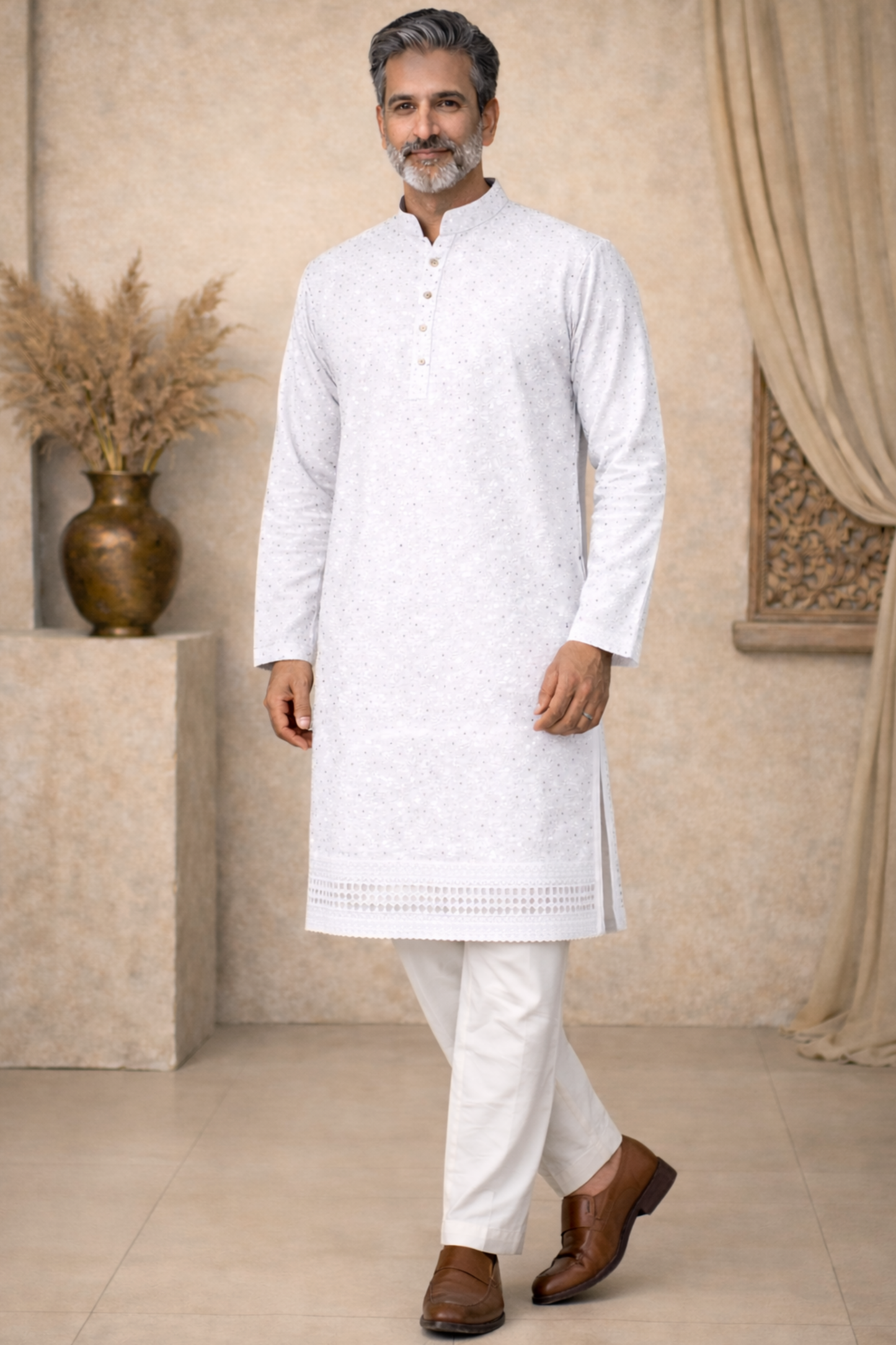 Radiant White Sequined Kurta Pajama