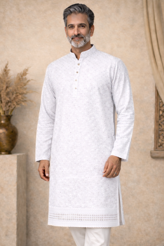 Radiant White Sequined Kurta Pajama
