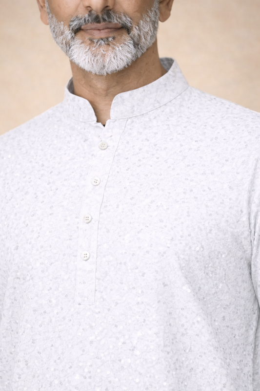 Radiant White Sequined Kurta Pajama