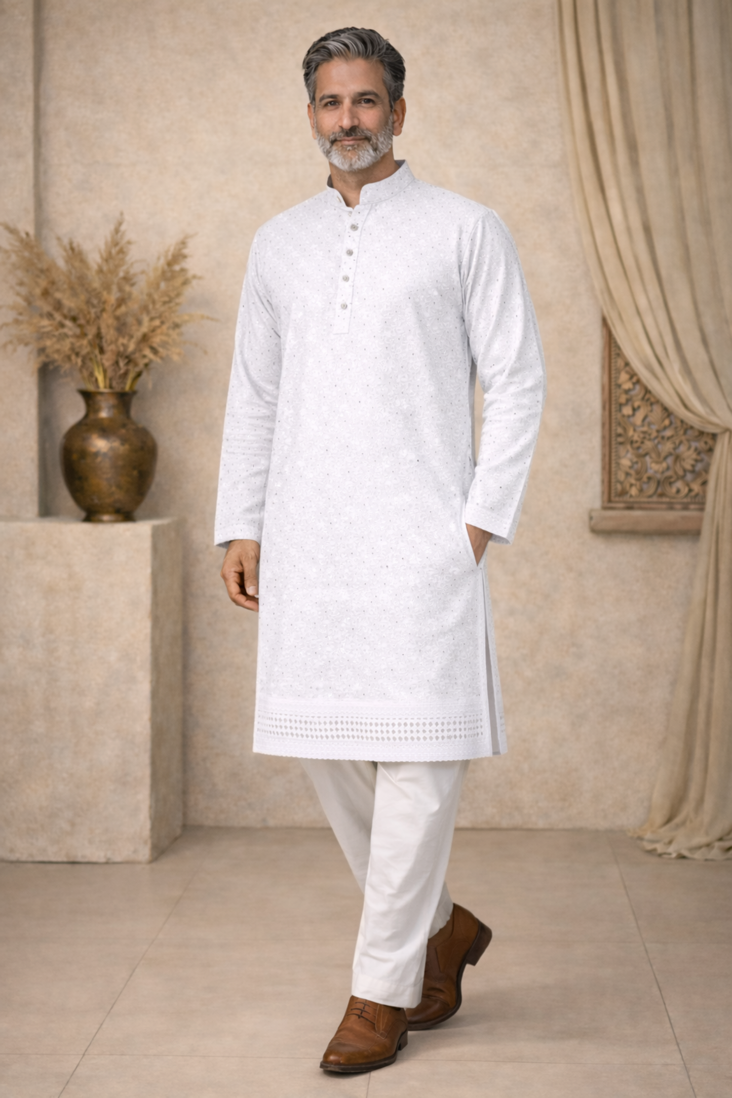 Radiant White Sequined Kurta Pajama