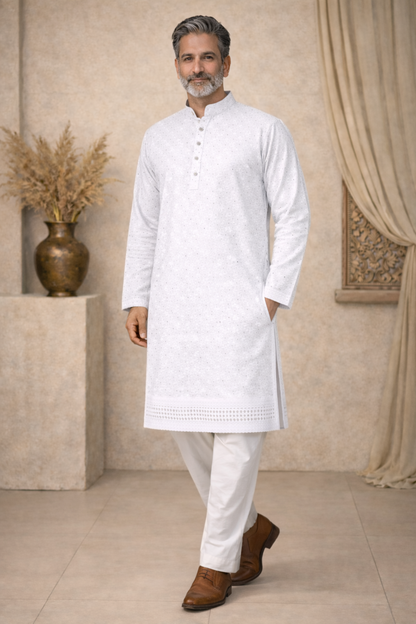 Radiant White Sequined Kurta Pajama