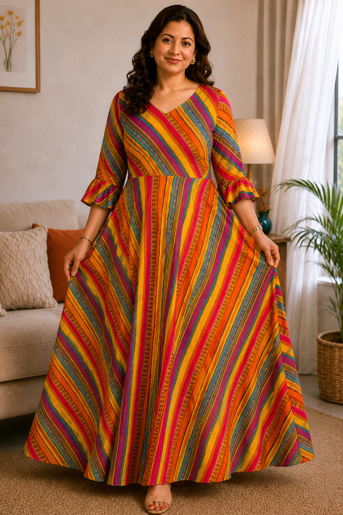 Rainbow Lane Foiled Rayon Dress With Pockets