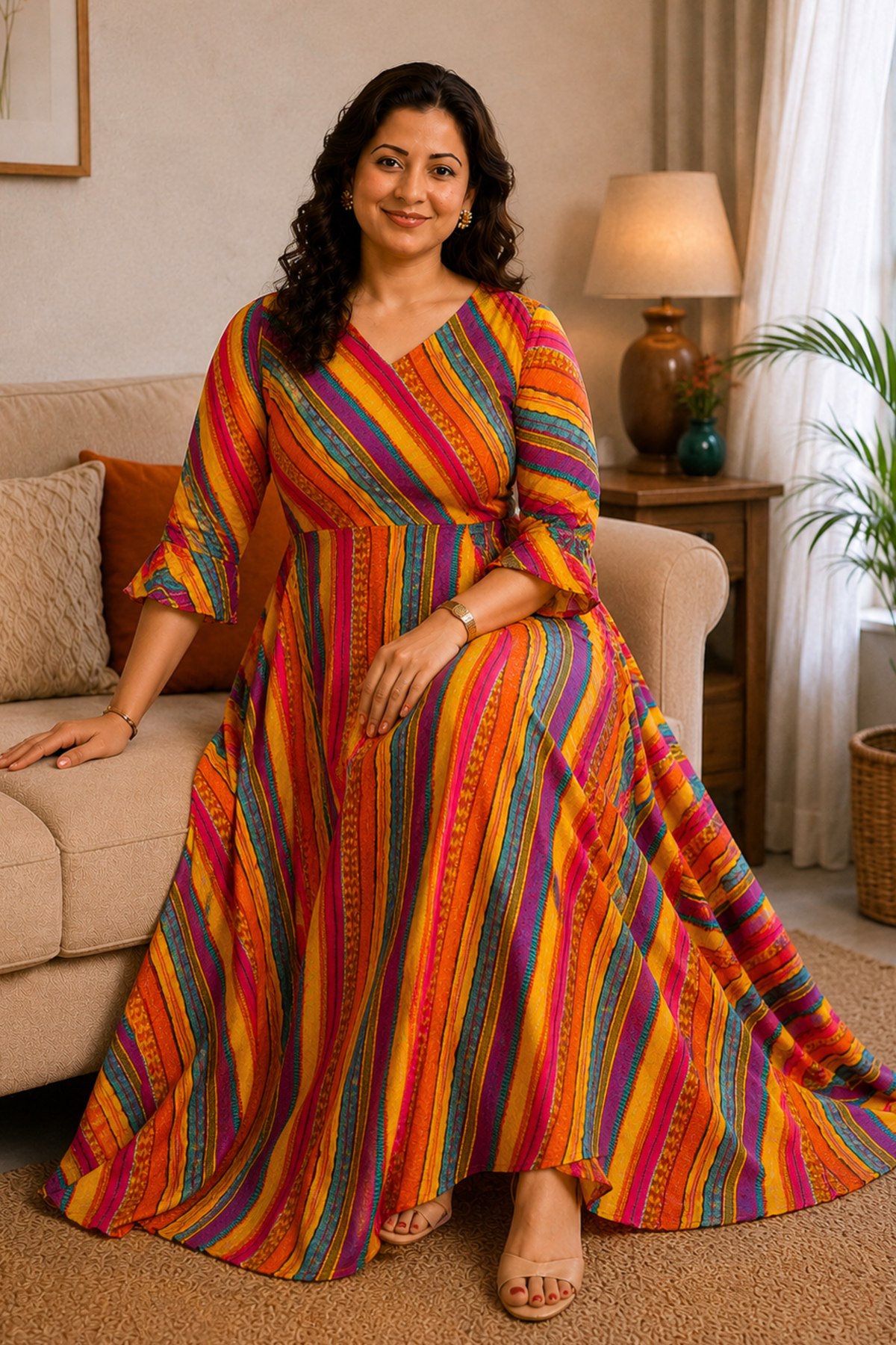Rainbow Lane Foiled Rayon Dress With Pockets