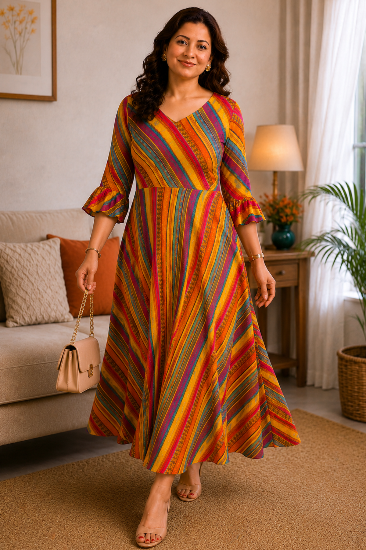 Rainbow Lane Foiled Rayon Dress With Pockets