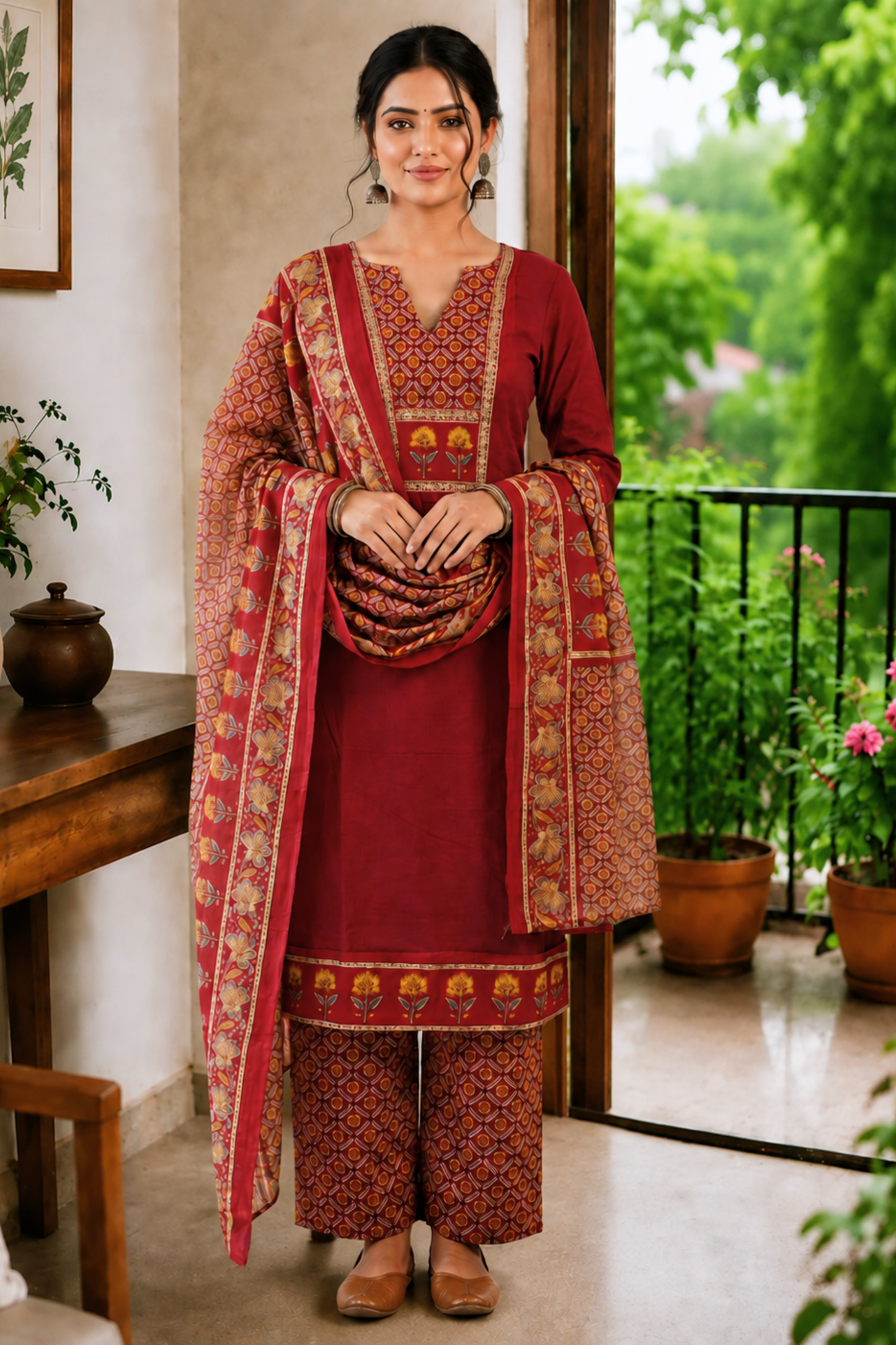 Maroon Gulbahar Cotton Suit Set