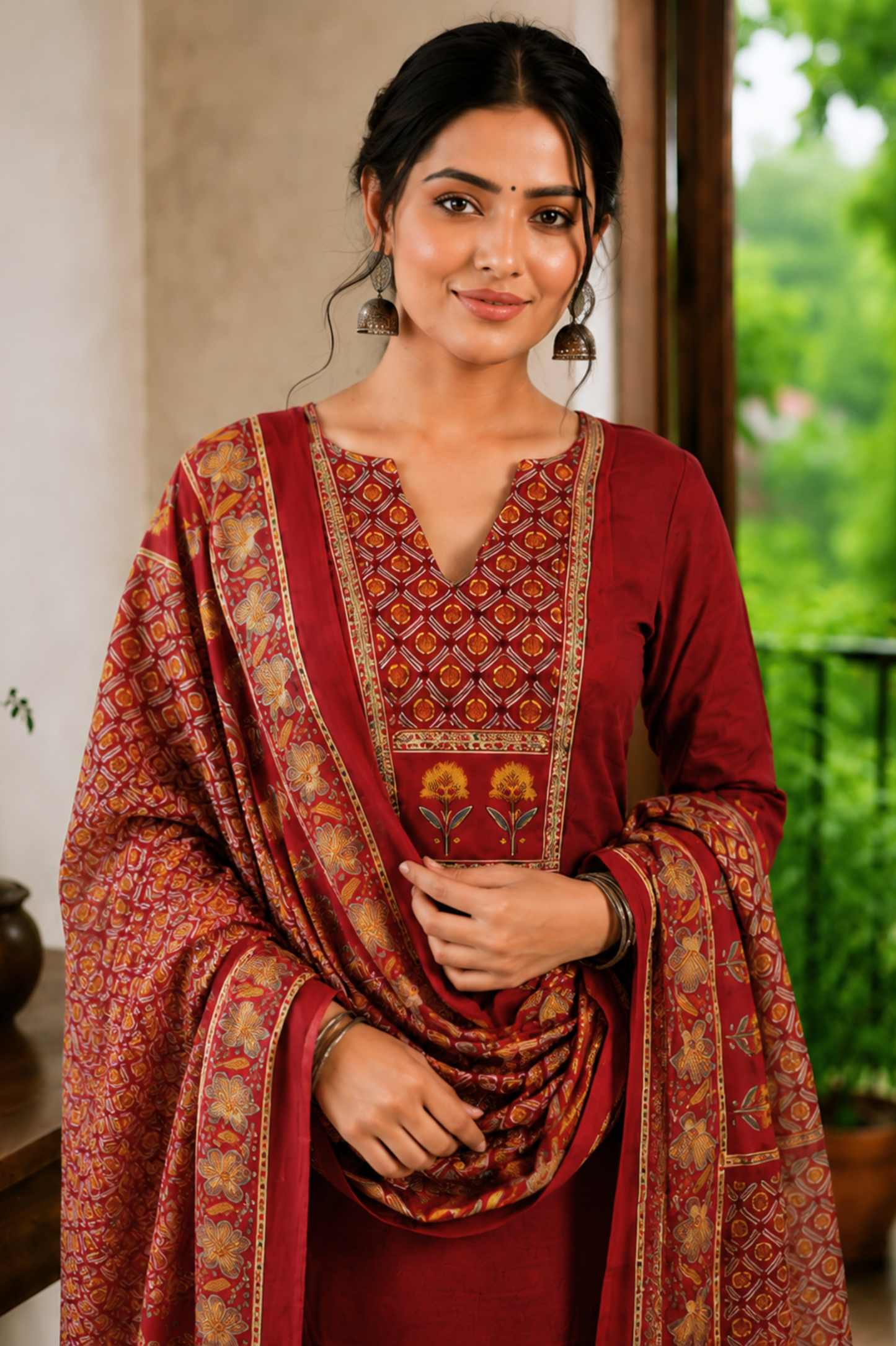 Maroon Gulbahar Cotton Suit Set