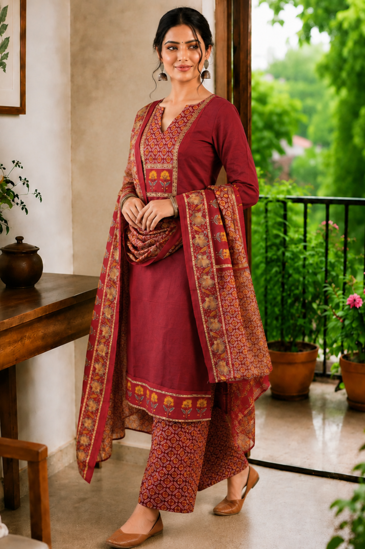 Maroon Gulbahar Cotton Suit Set