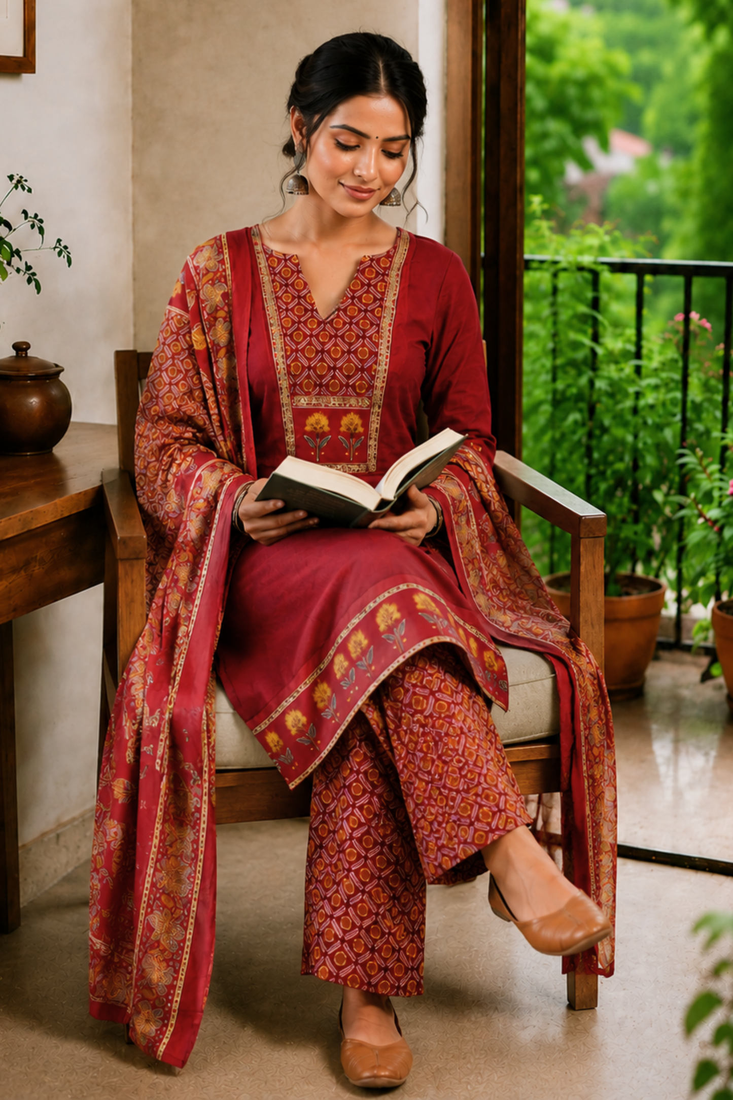 Maroon Gulbahar Cotton Suit Set