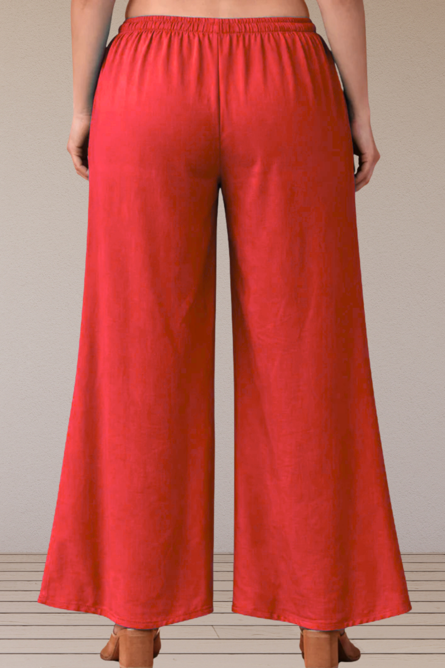 Red Belted Rayon Loose Palazzo