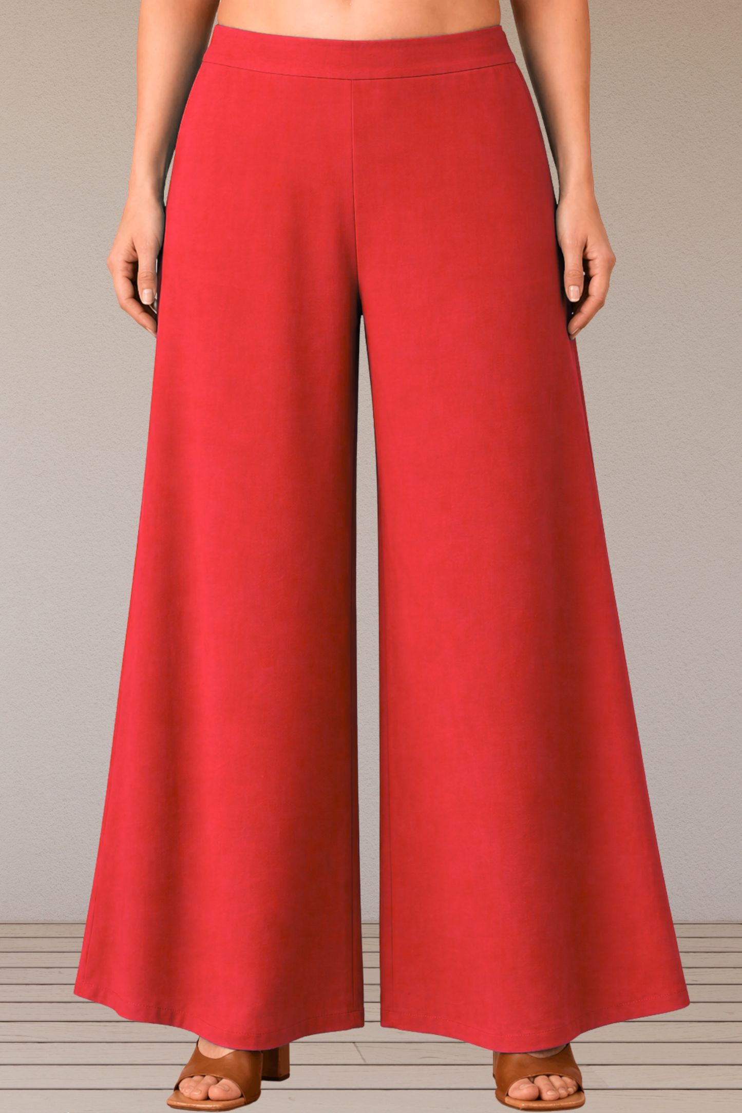 Red Belted Rayon Loose Palazzo