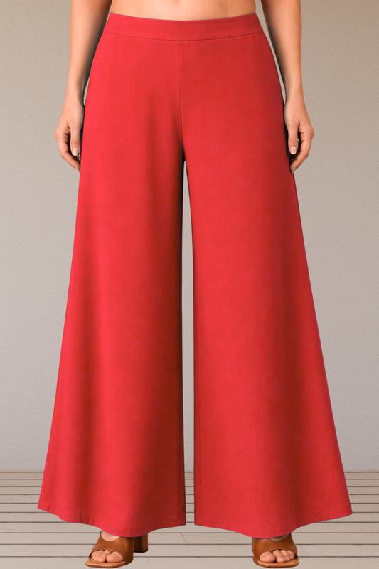 Red Belted Rayon Loose Palazzo