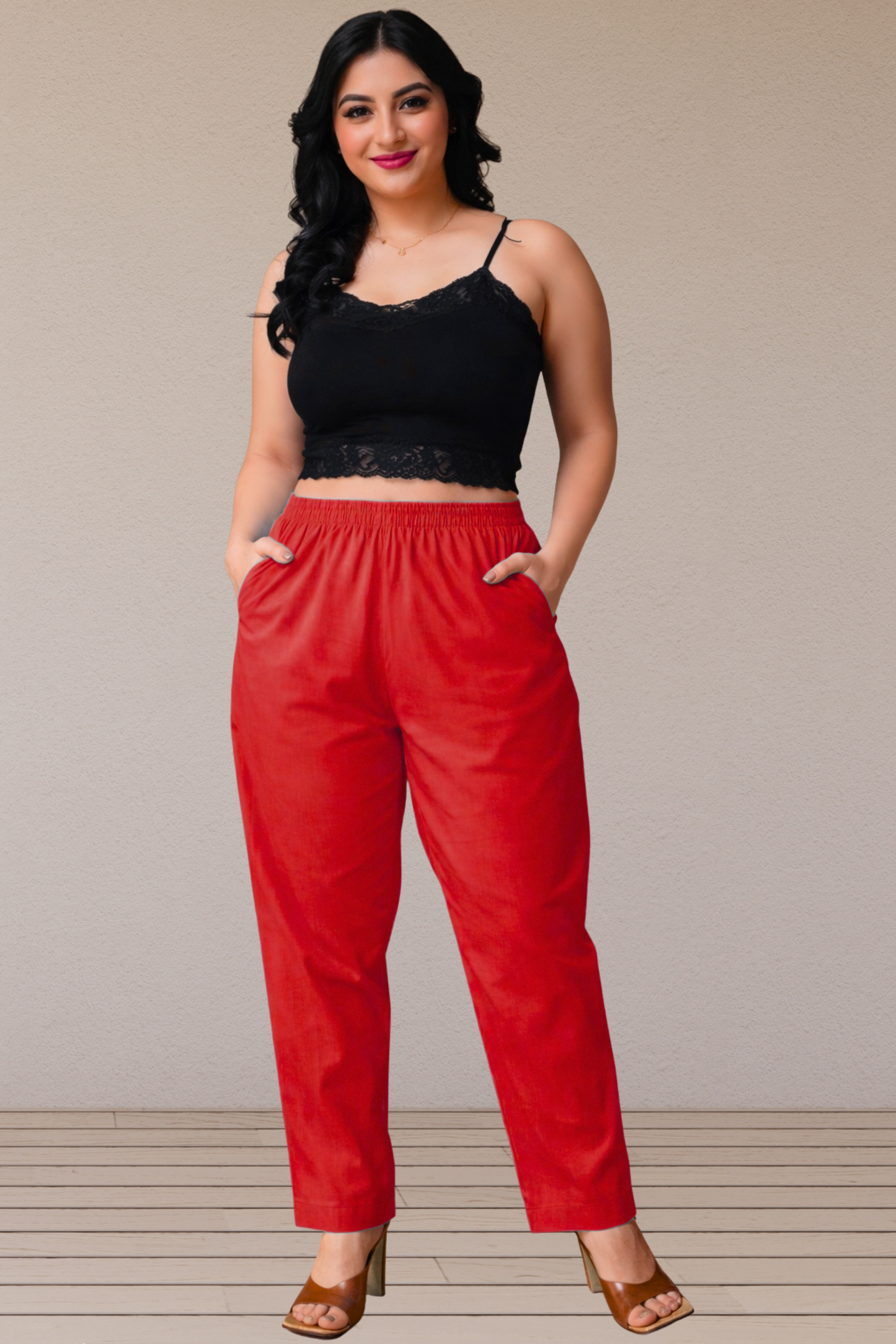 Red Poplin Cotton Pant