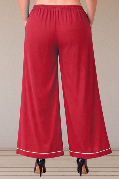 Red Detailed Hemline Rayon Palazzo