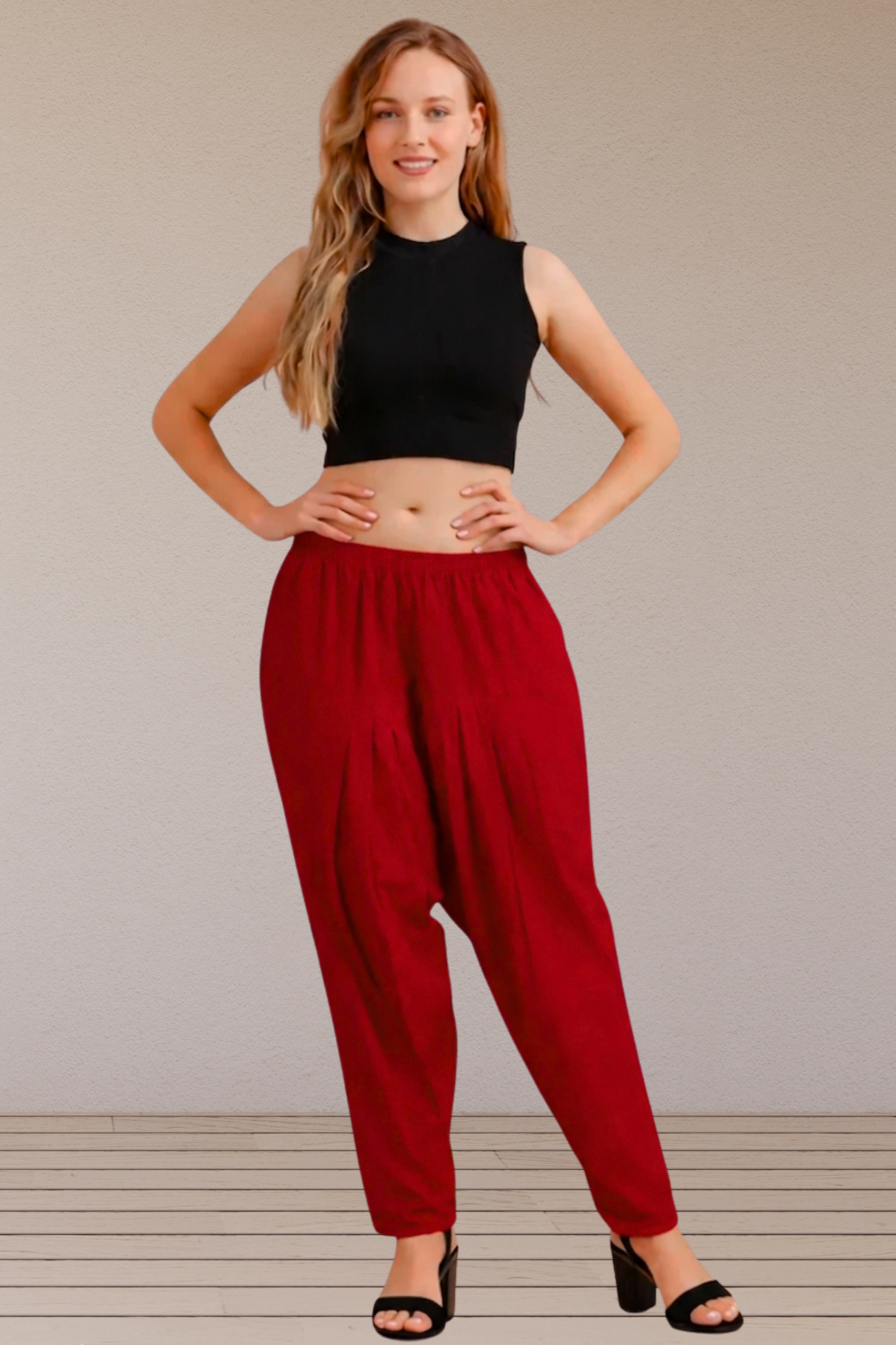 Red Easy Fit Cotton Salwar