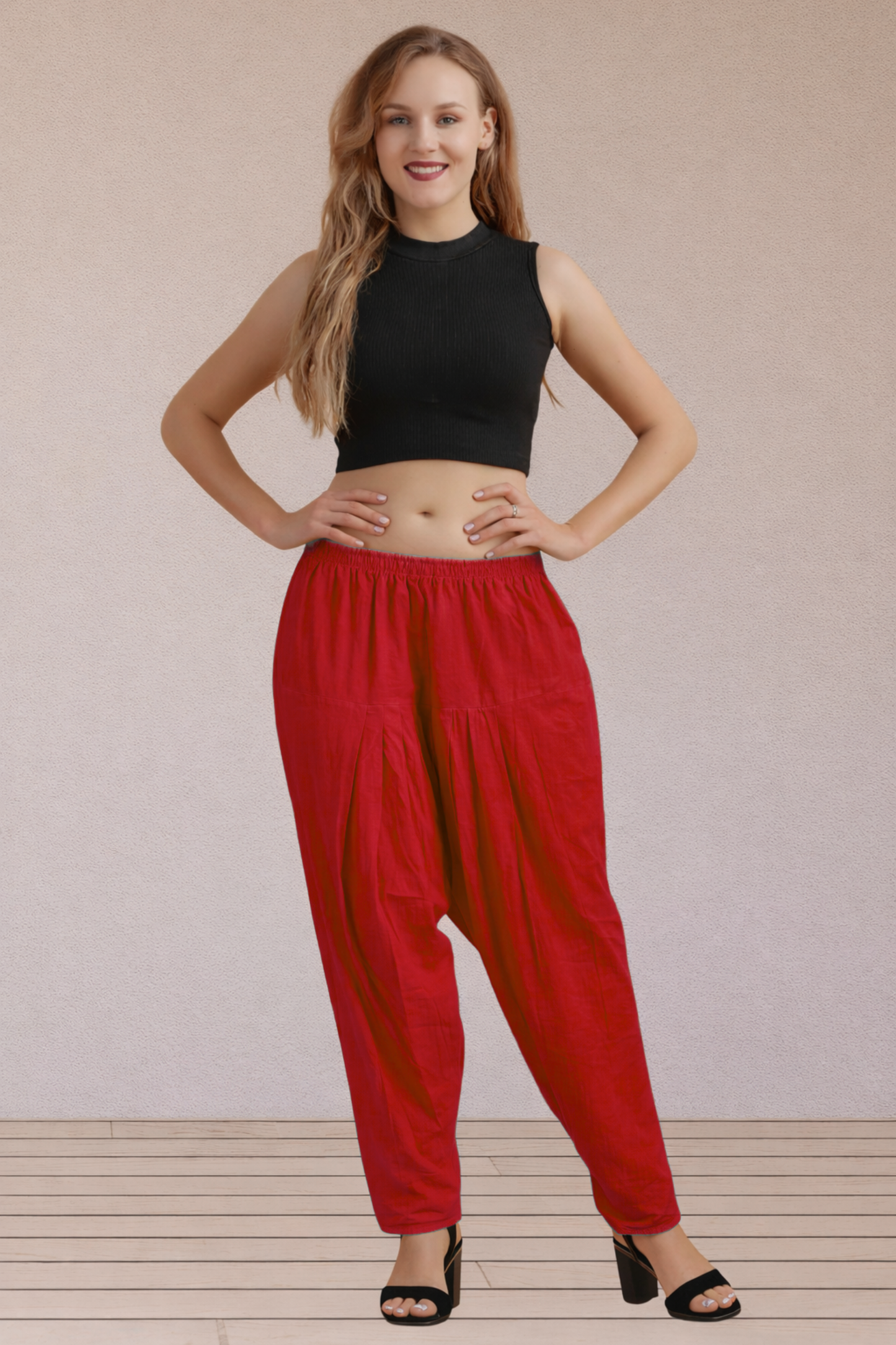 Red Easy Fit Cotton Salwar