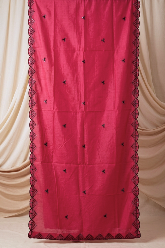 Red Embroidered Mul Cotton Dupatta