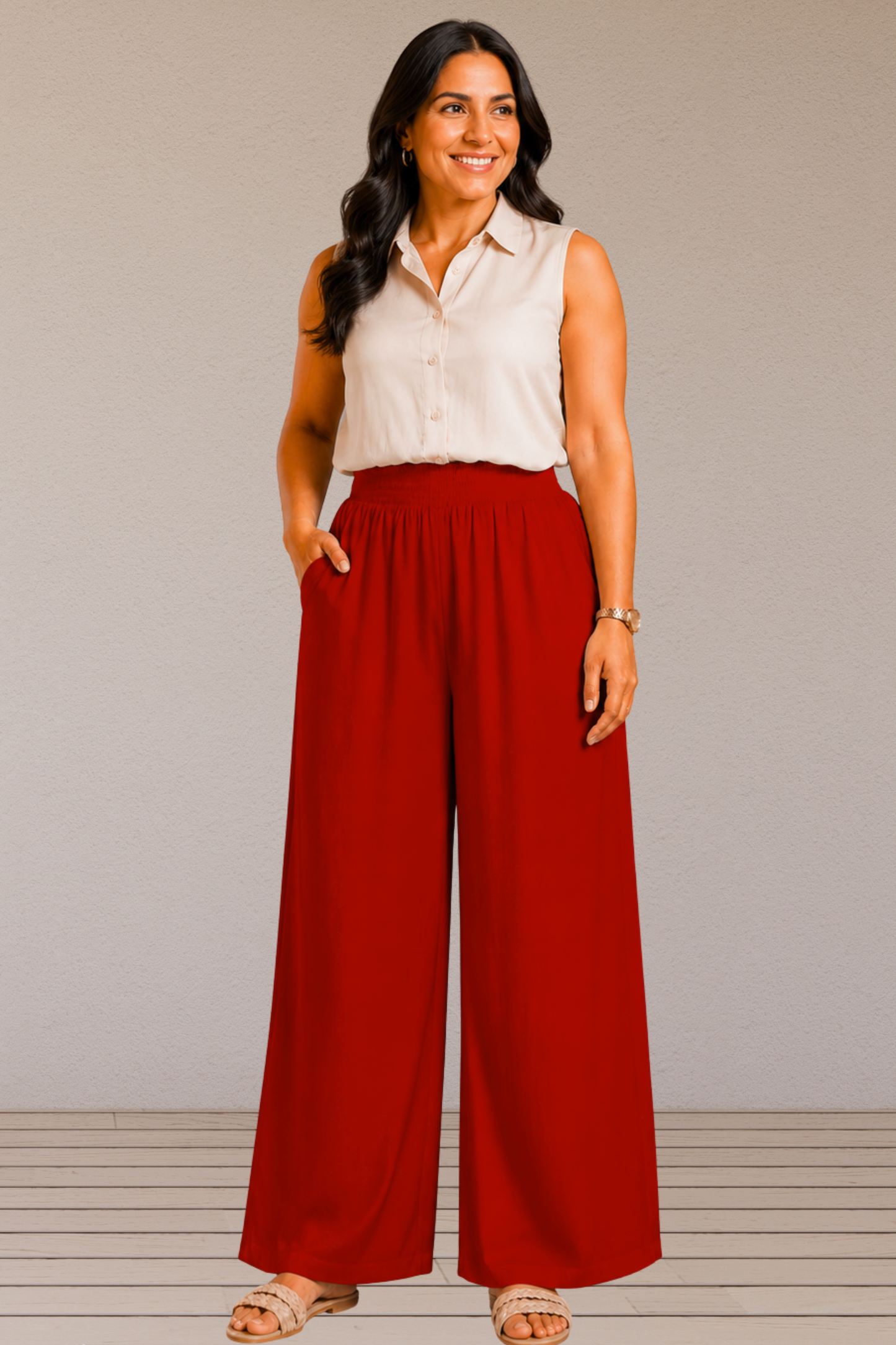 Red Flared Palazzo Pant