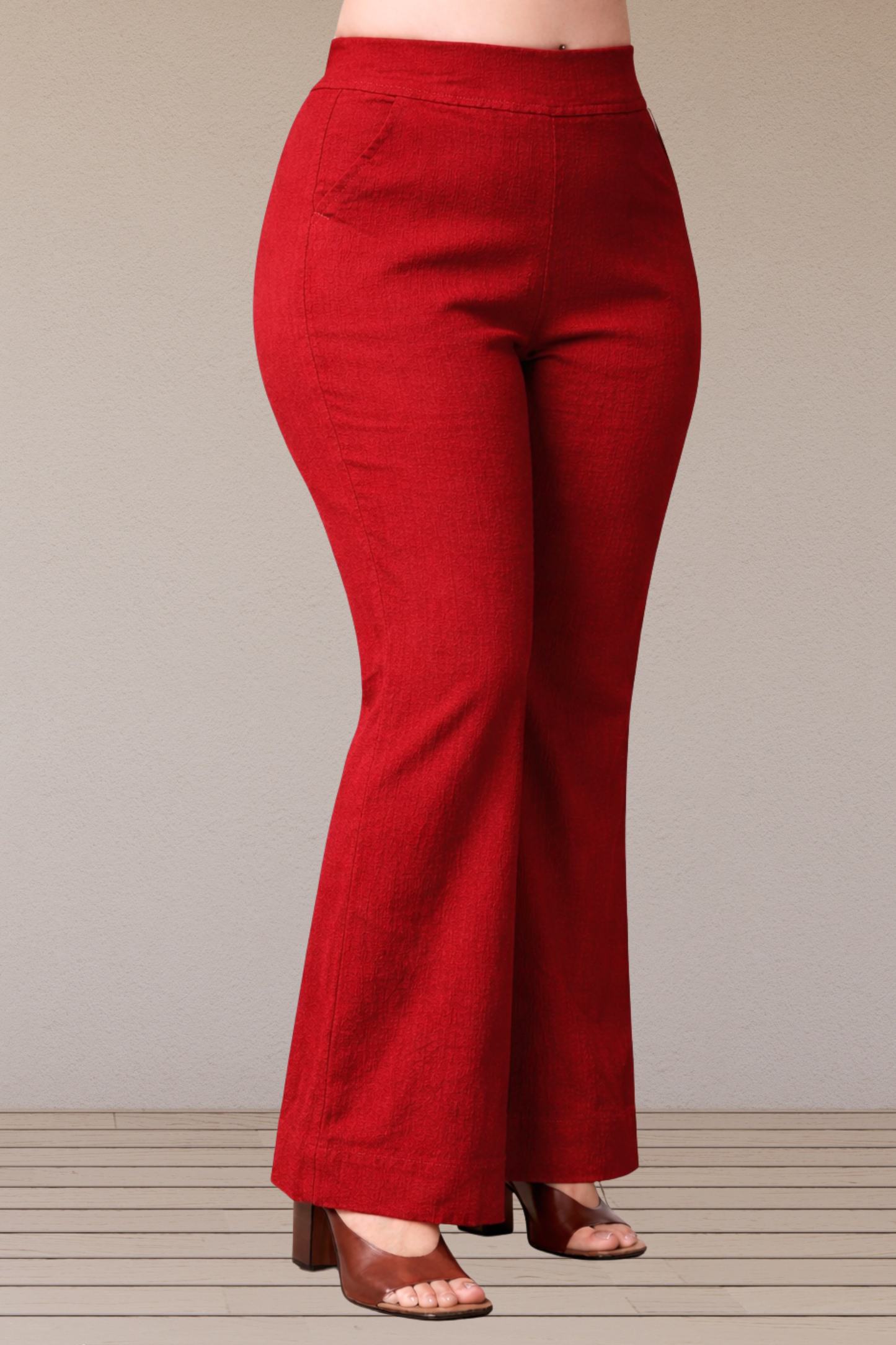 Red Flared Slub Pants