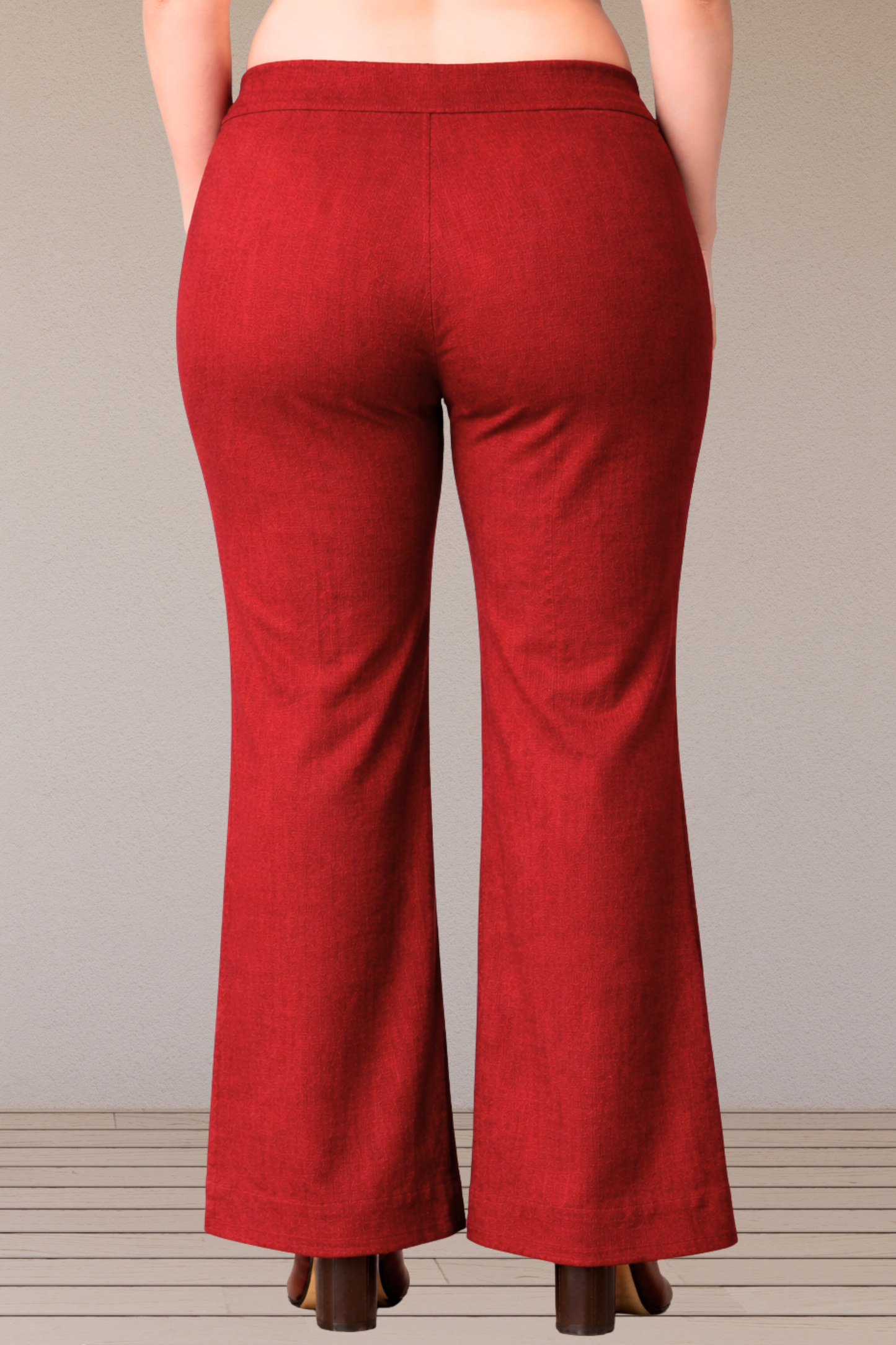 Red Flared Slub Pants