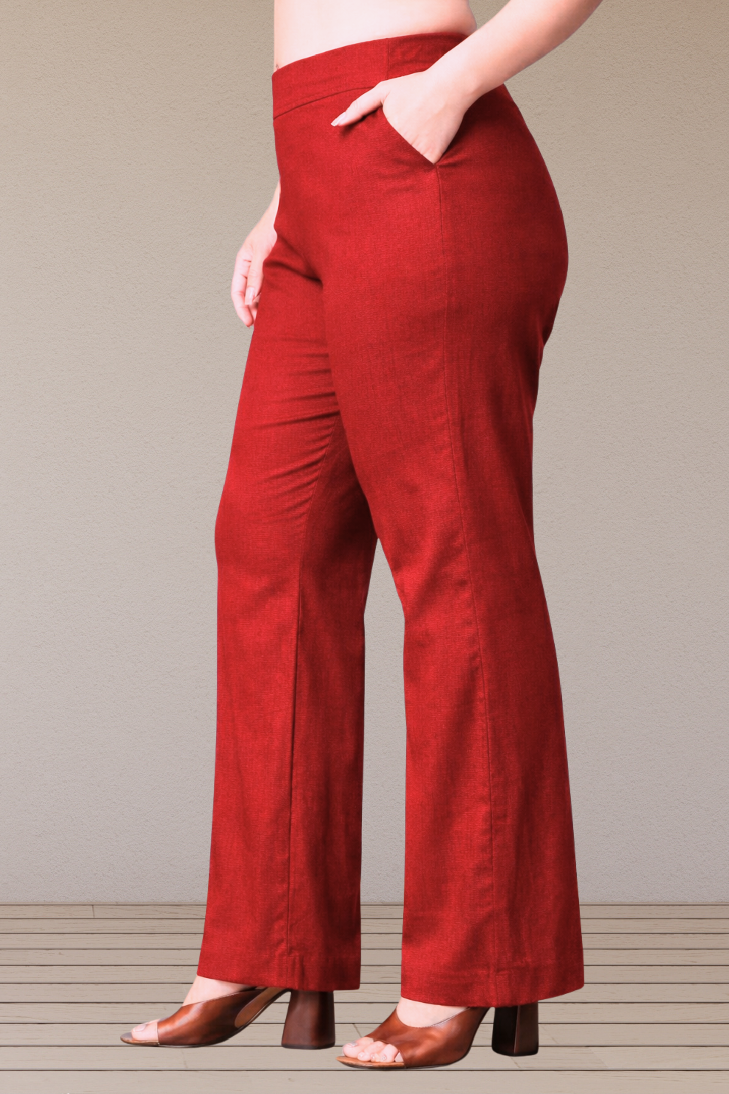 Red Flared Slub Pants