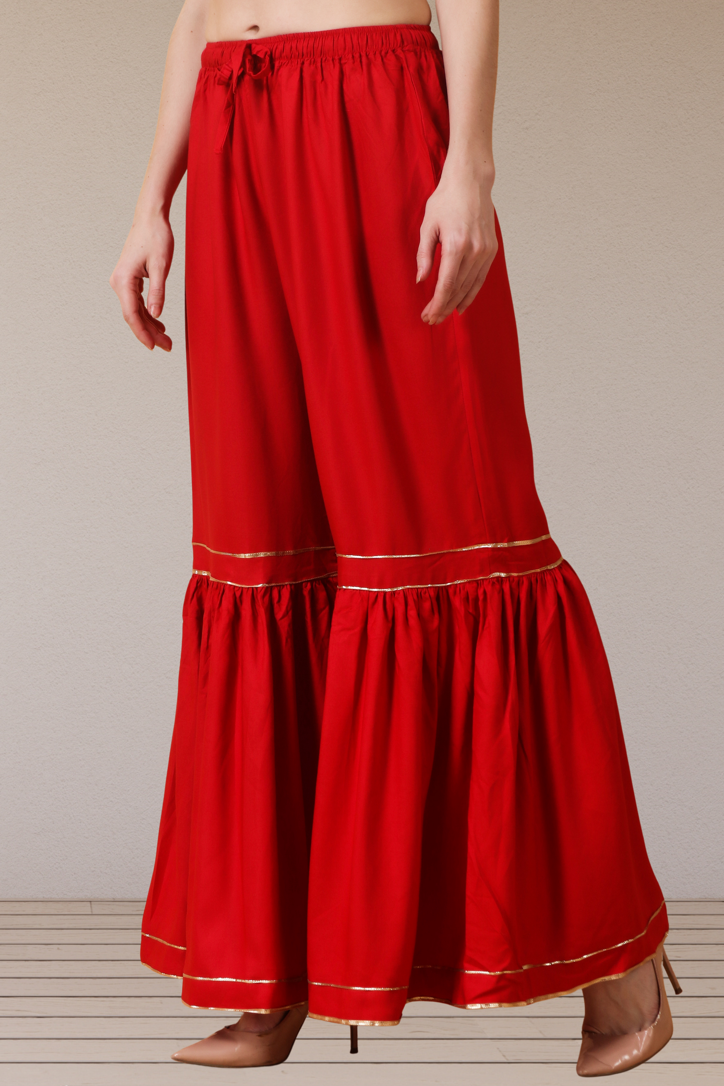 Red Frilled Rayon Sharara