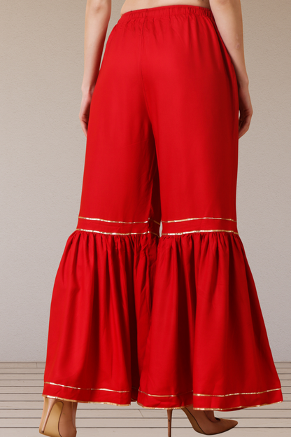Red Frilled Rayon Sharara