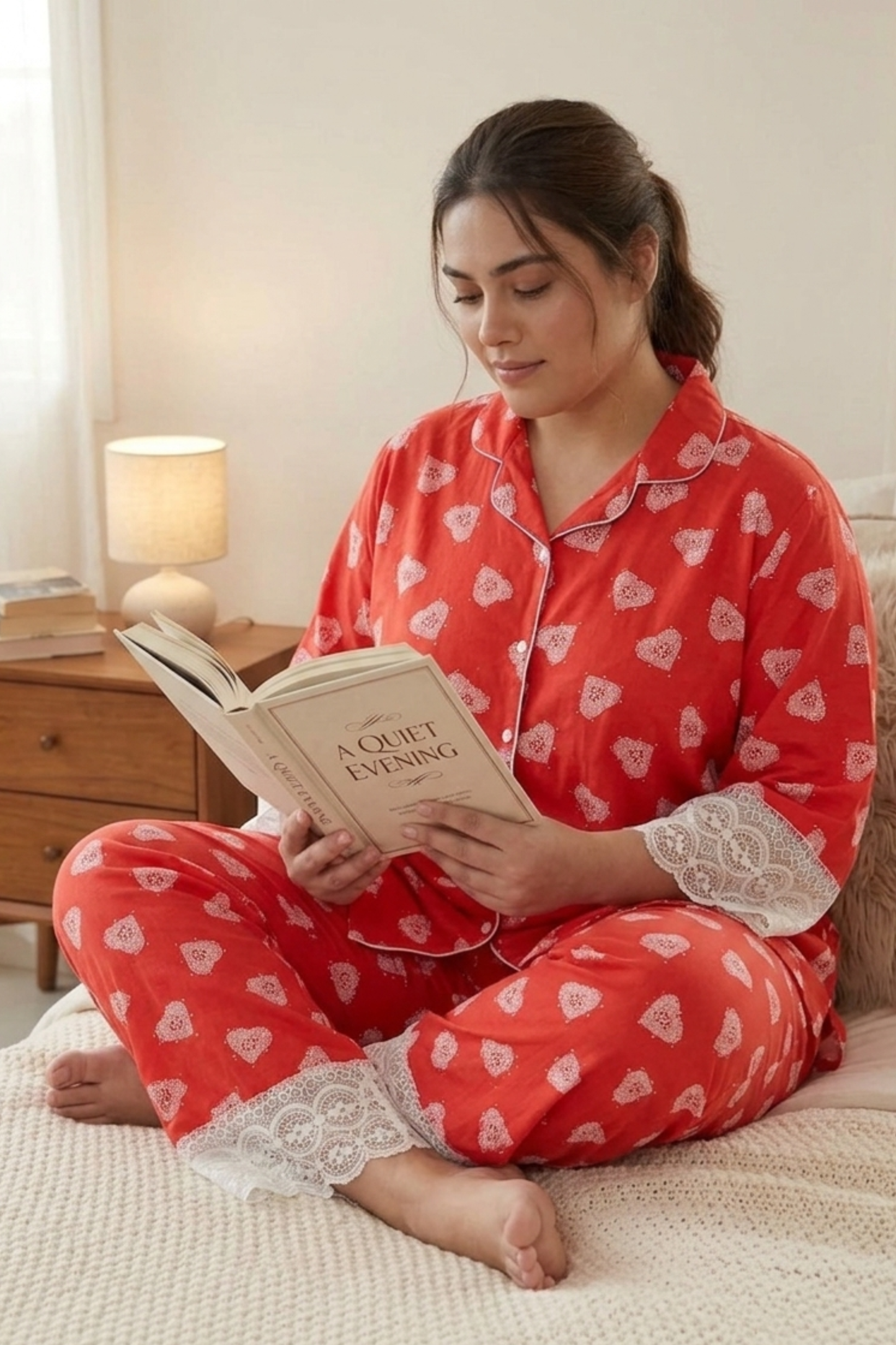 Red Hearty Rayon Night Suit