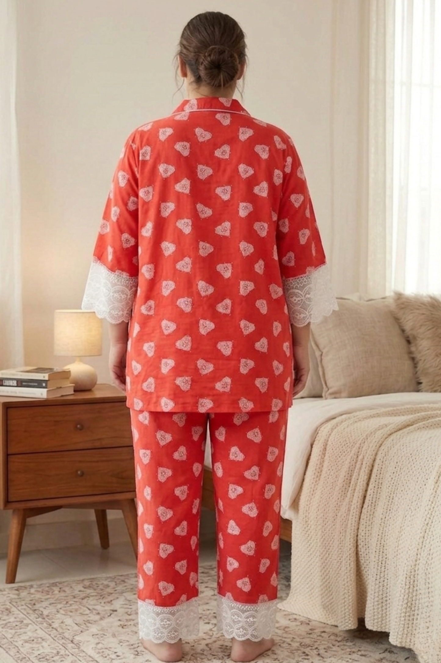 Red Hearty Rayon Night Suit