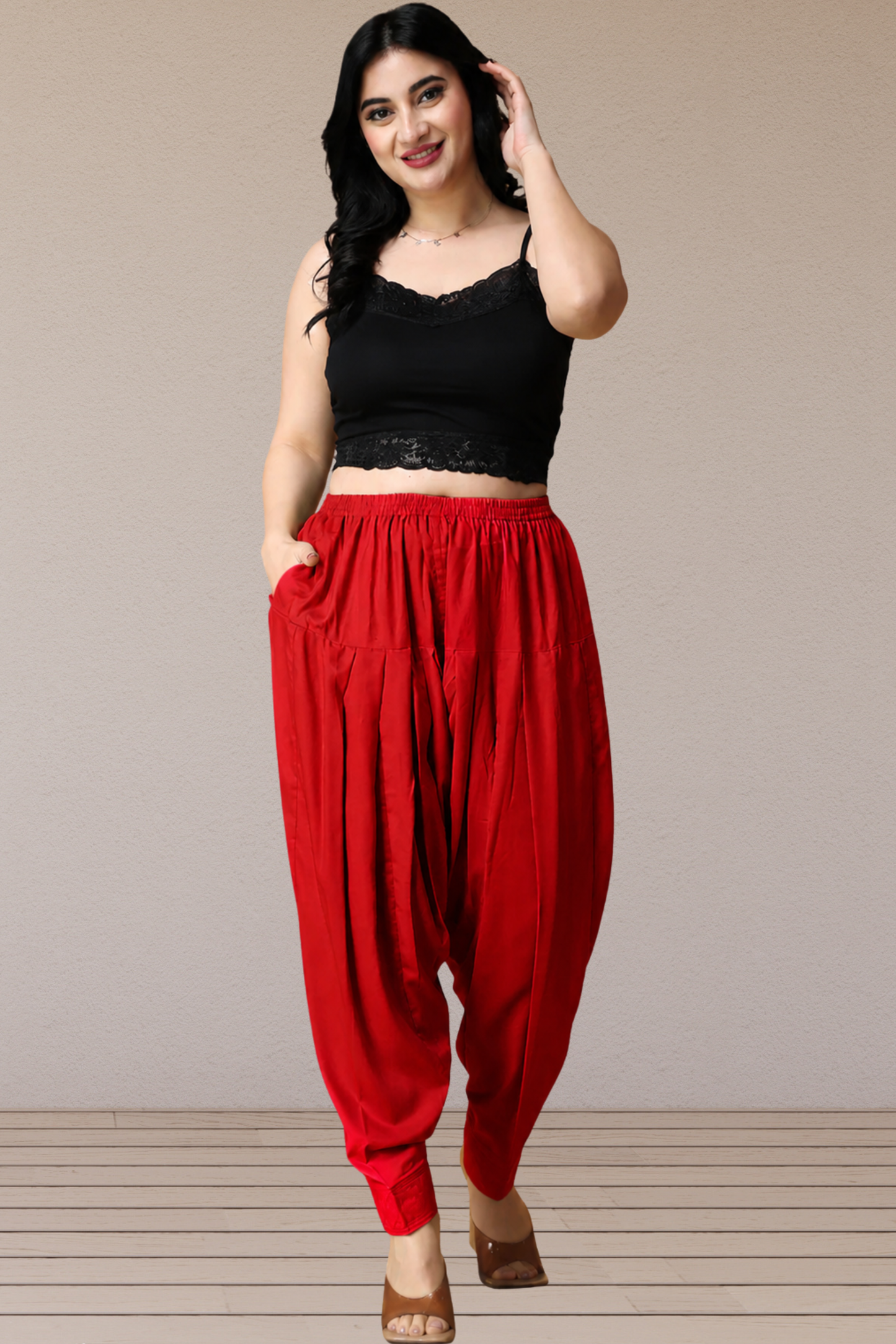 Red Pleated Rayon Salwar