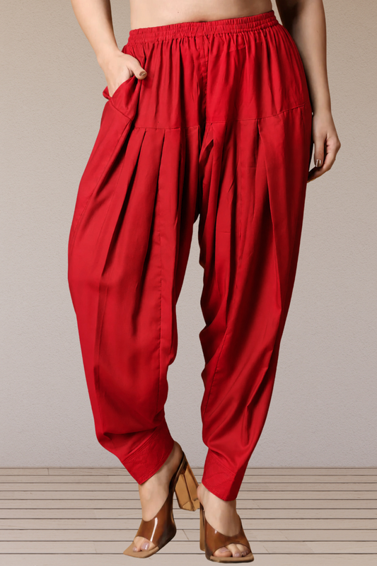 Red Pleated Rayon Salwar