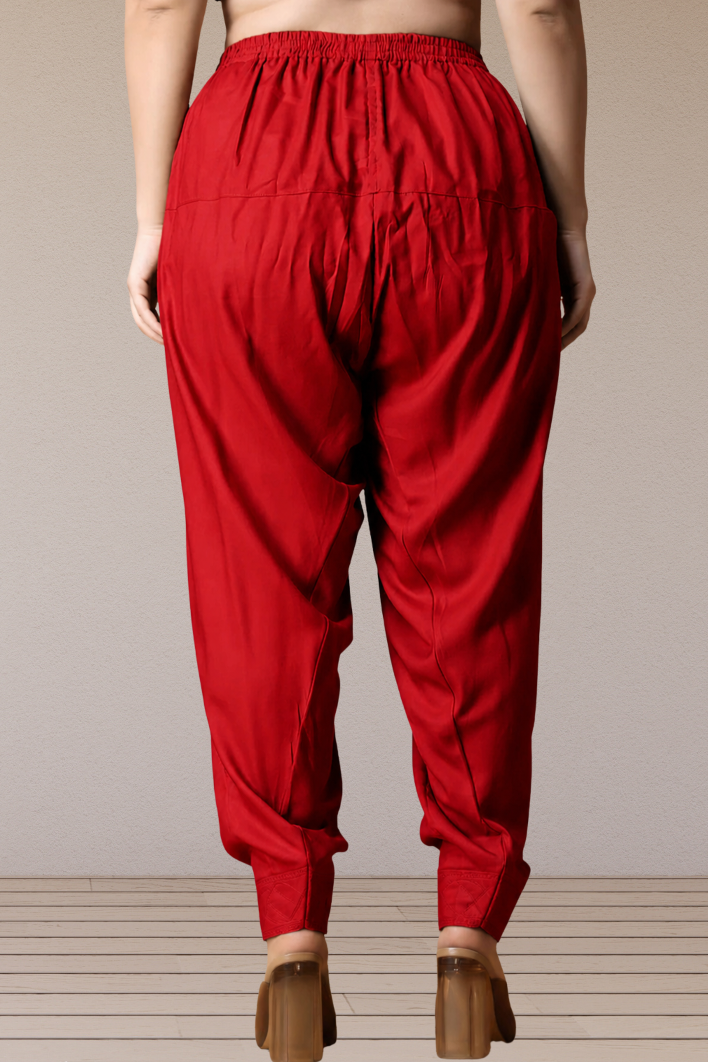 Red Pleated Rayon Salwar