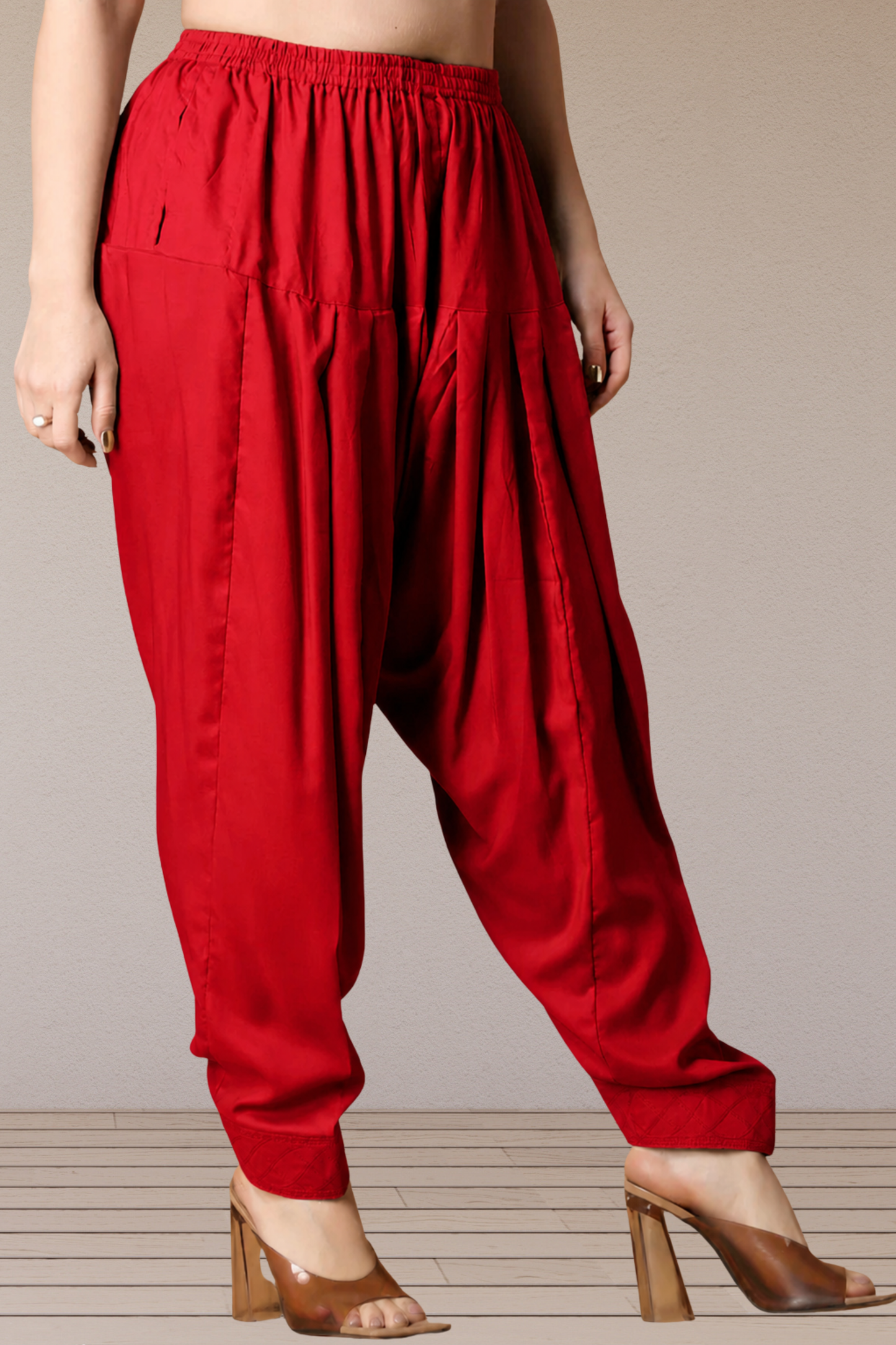 Red Pleated Rayon Salwar