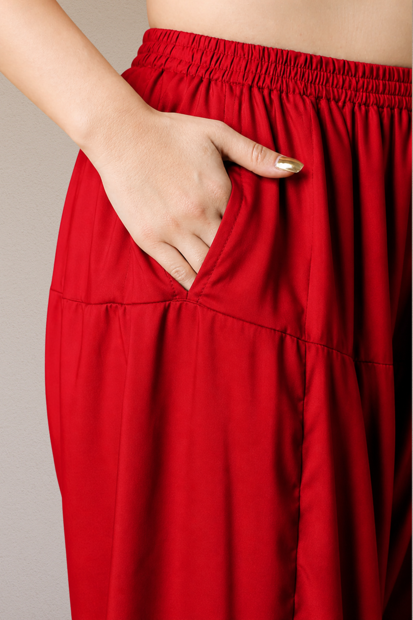 Red Pleated Rayon Salwar