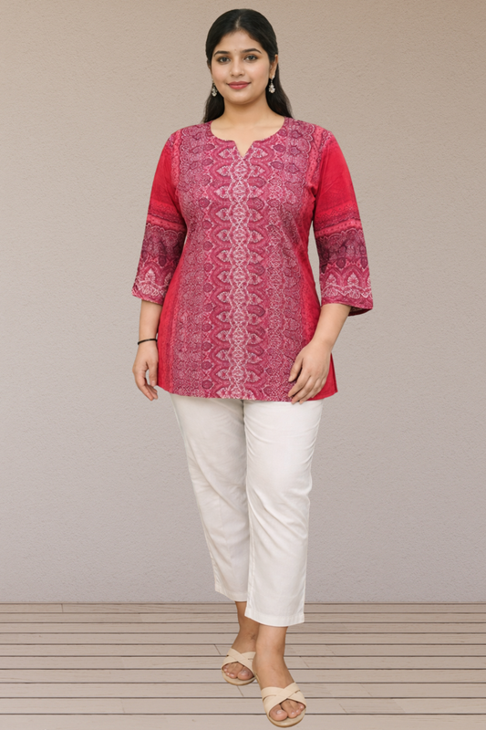 Red Printed Kurta Top