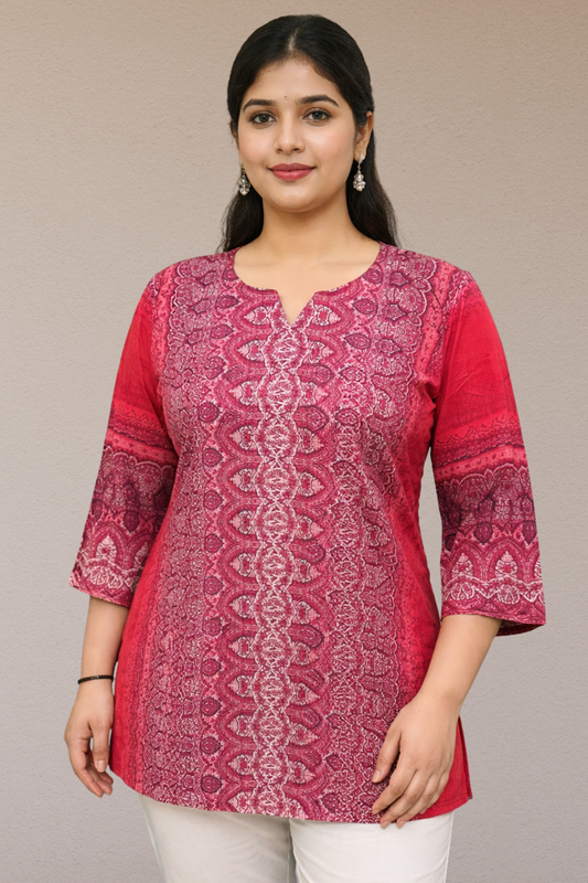 Red Printed Kurta Top