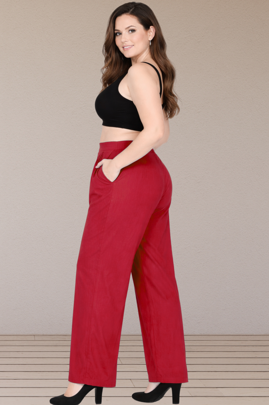 Red Rayon Belted Palazzo