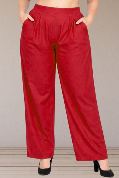 Red Rayon Belted Palazzo