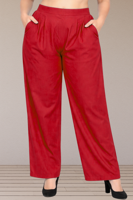 Red Rayon Belted Palazzo