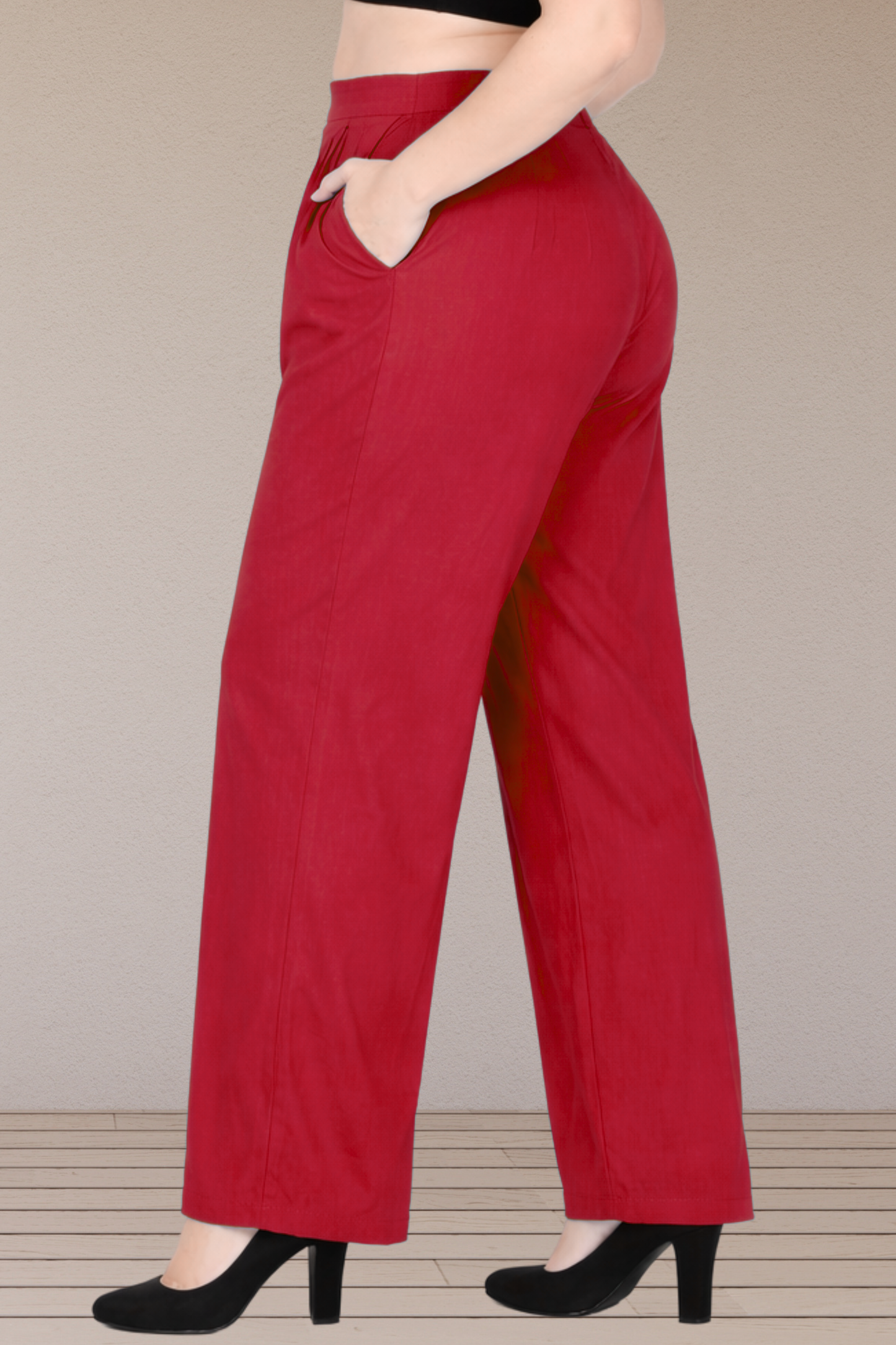 Red Rayon Belted Palazzo