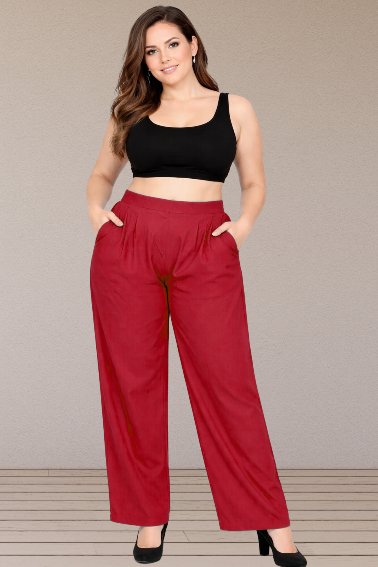 Red Rayon Belted Palazzo