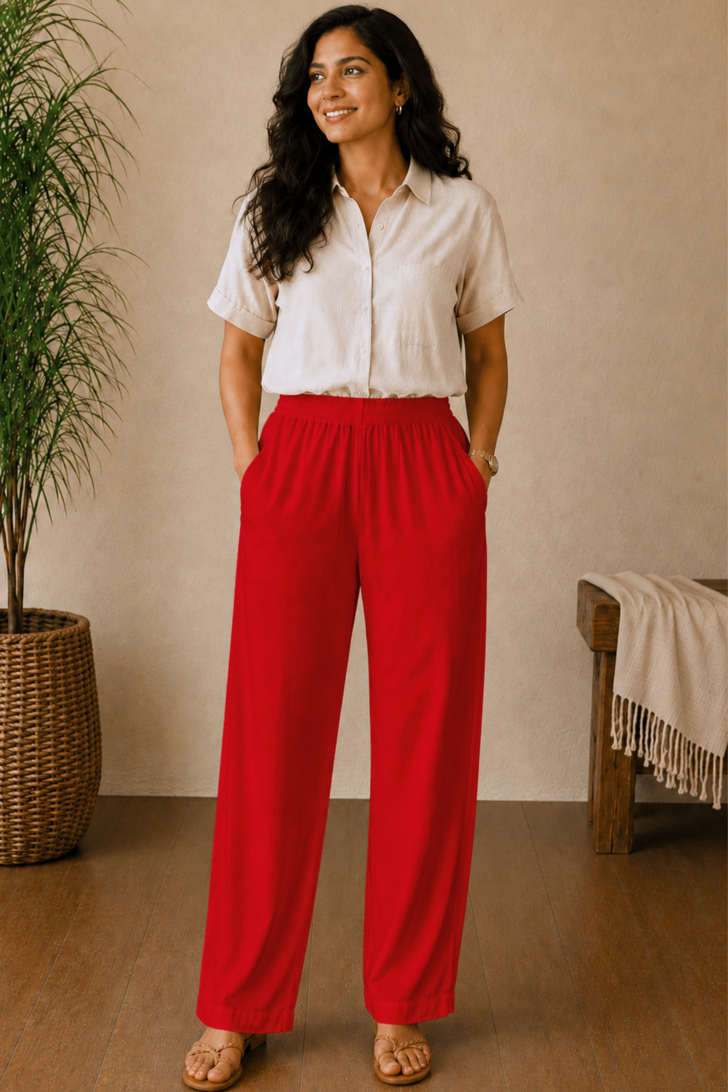 Red Rayon Kurti Pant