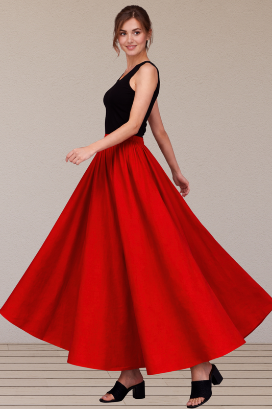 Red Rayon Long Skirt