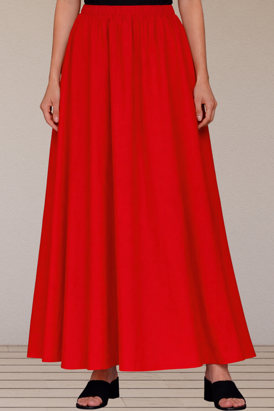 Red Rayon Long Skirt