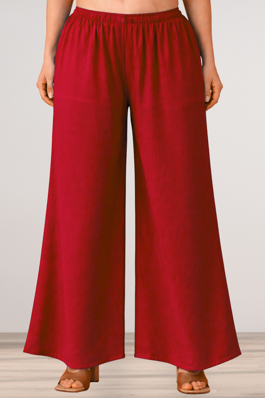 Red Rayon Loose Palazzo